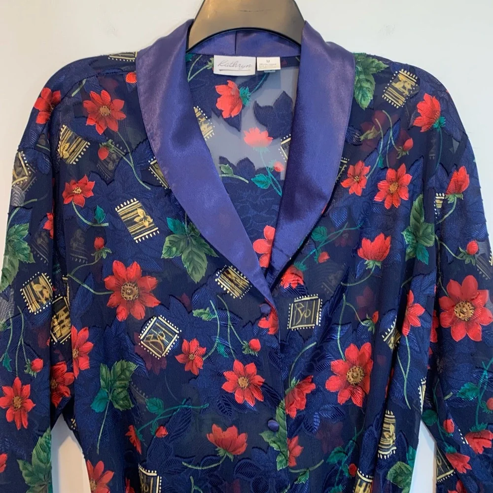 Kathryn Dark Florals Whimsigoth Semi Sheer Short Robe